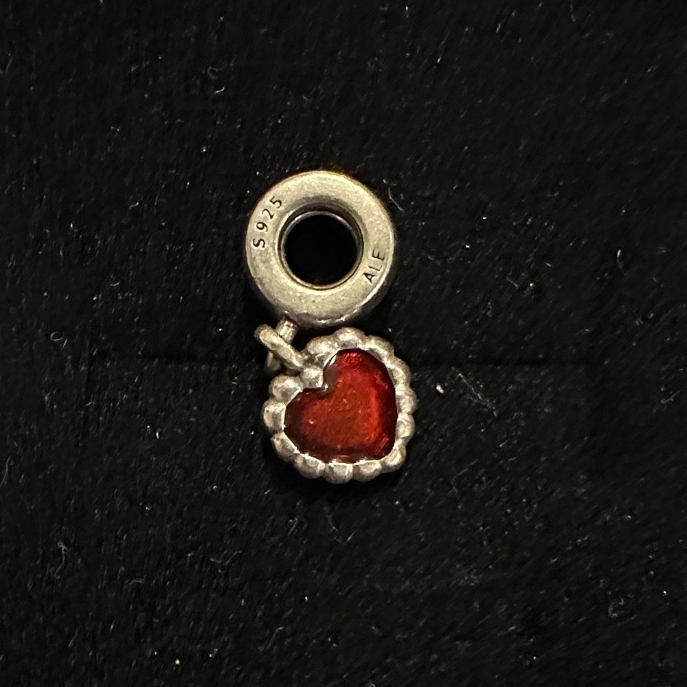 Silver Heart Charm with Red Accent